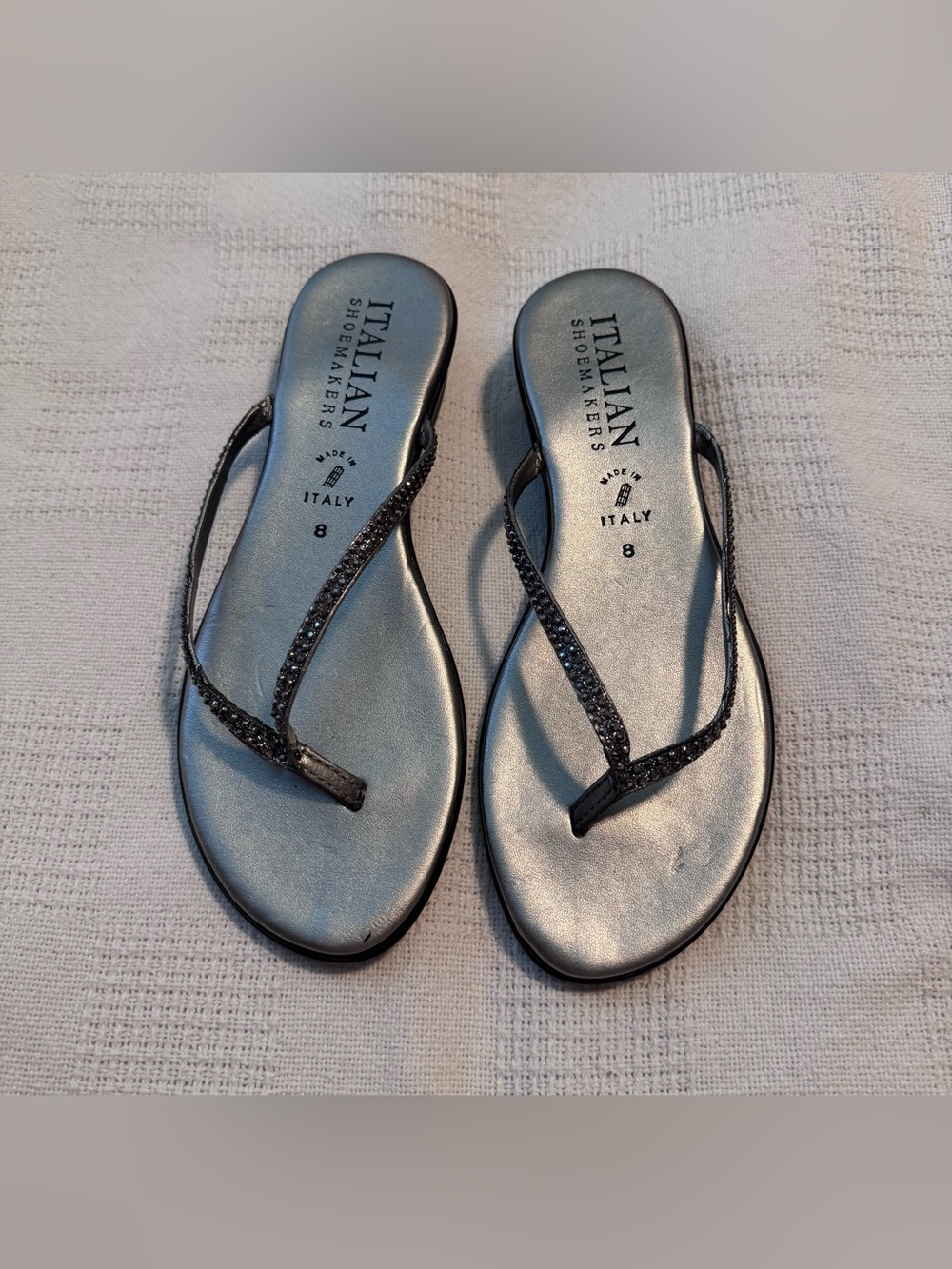 Italian Shoemakers Black Metallic Crystal-Trim Thong Sandals